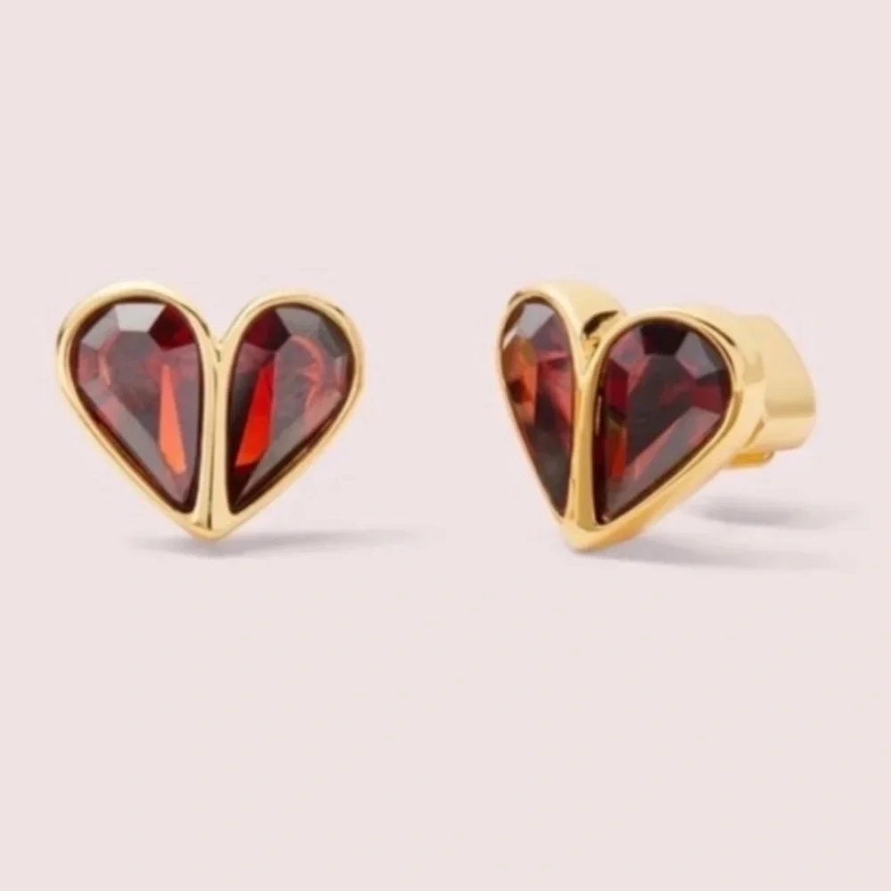 Kate Spade ♠️ Gold Plated Red Rock Solid Heart Stud Earrings